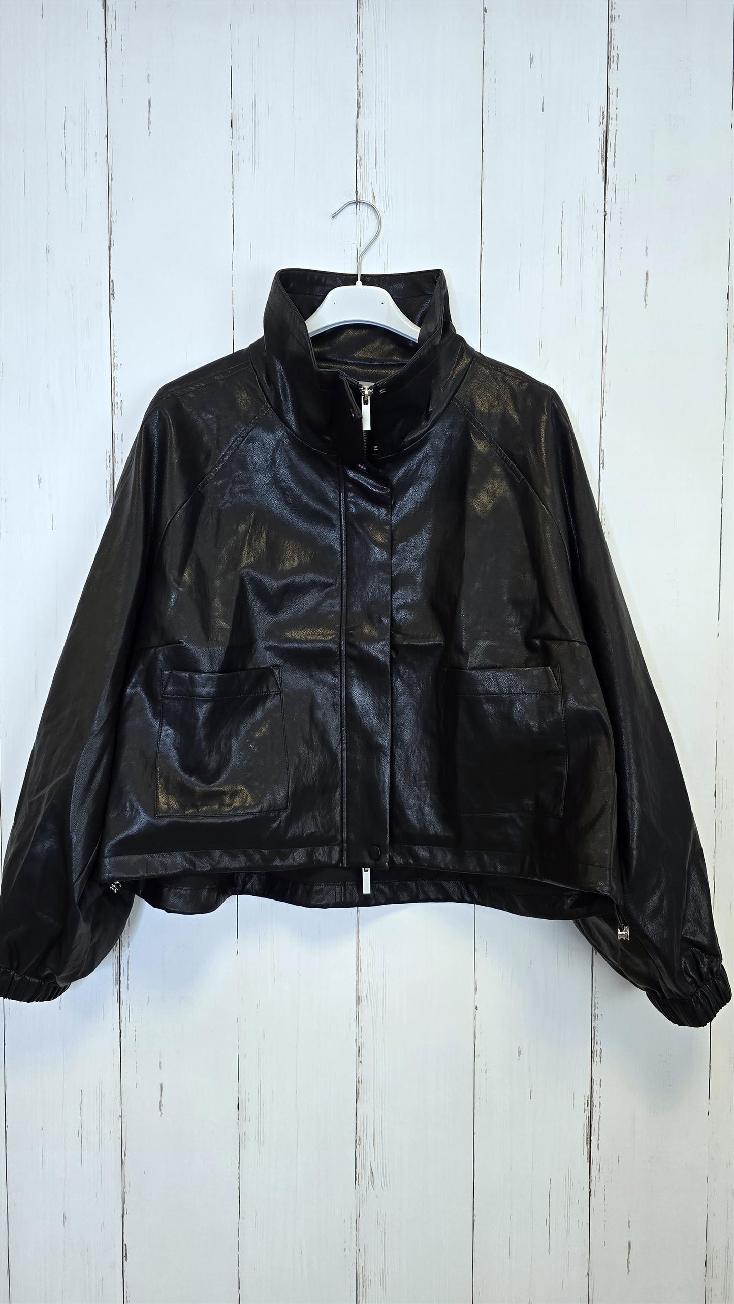 Nerina eco leather bomber jkt black