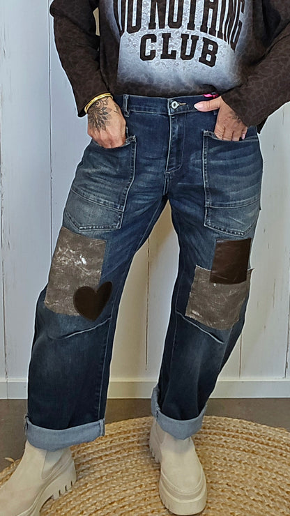 Kristiane barrel jeans med patches