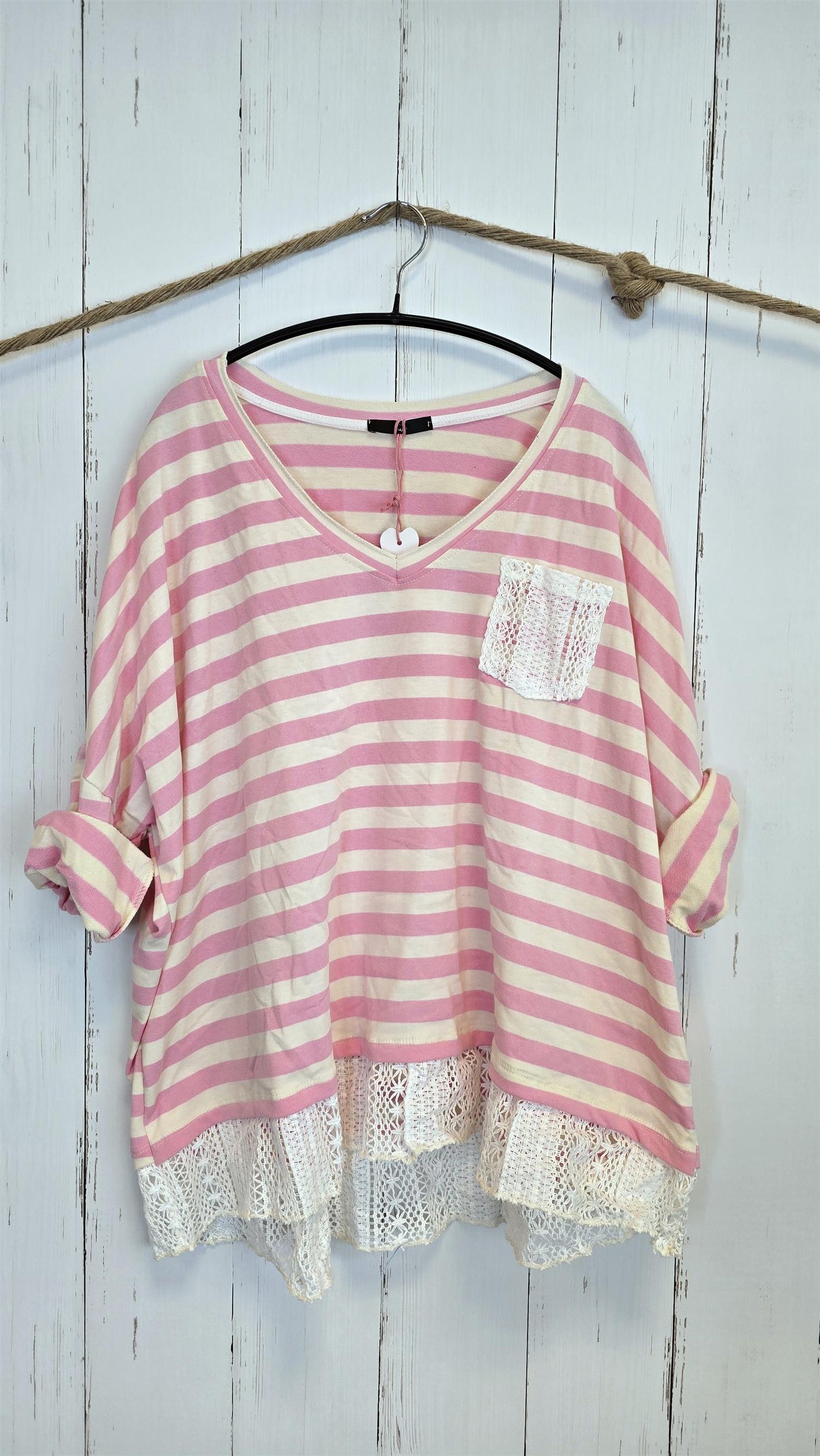 Cecilie stripet topp rosa