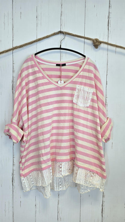 Cecilie stripet topp rosa