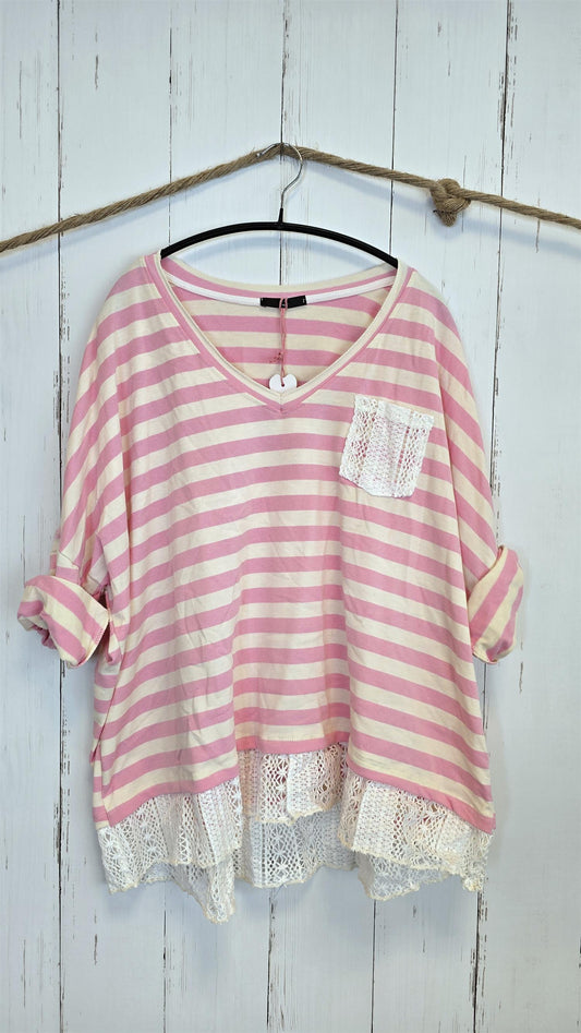 Cecilie stripet topp rosa