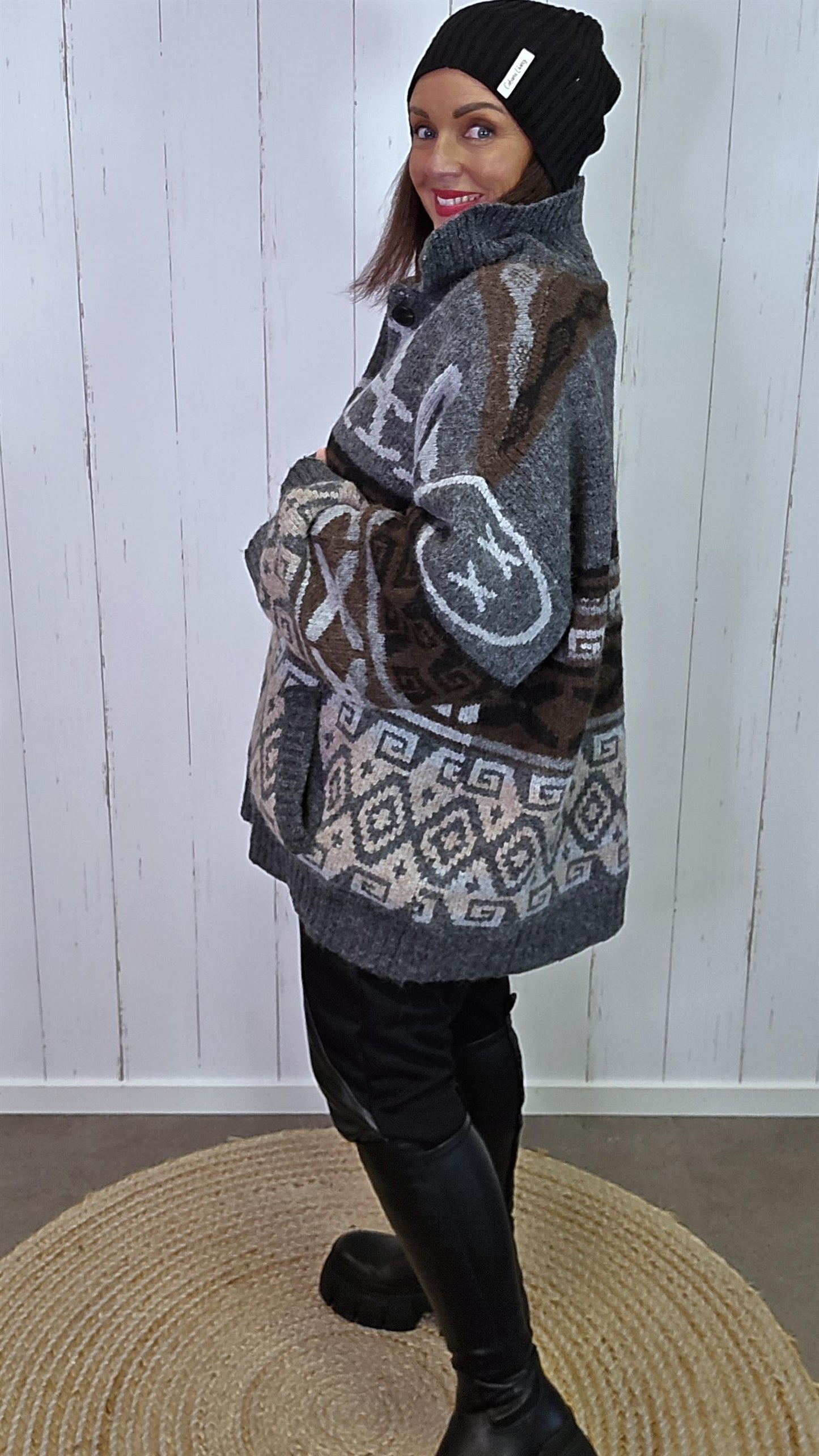 Marta brun/grå mønstret cardigan