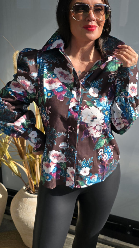 Stella skjorte brun med blomster