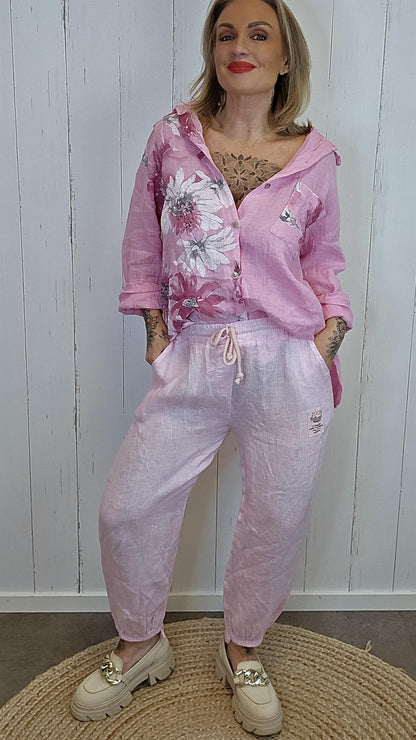 Ginny linbukse med strikk rosa