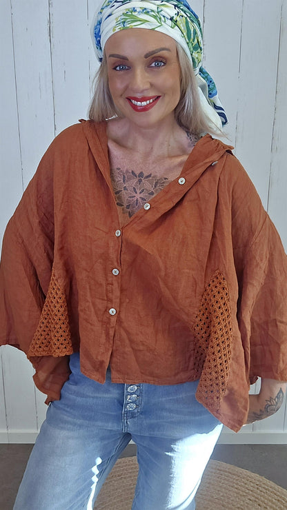 Tanja linskjorte med Hekledetaljer rust