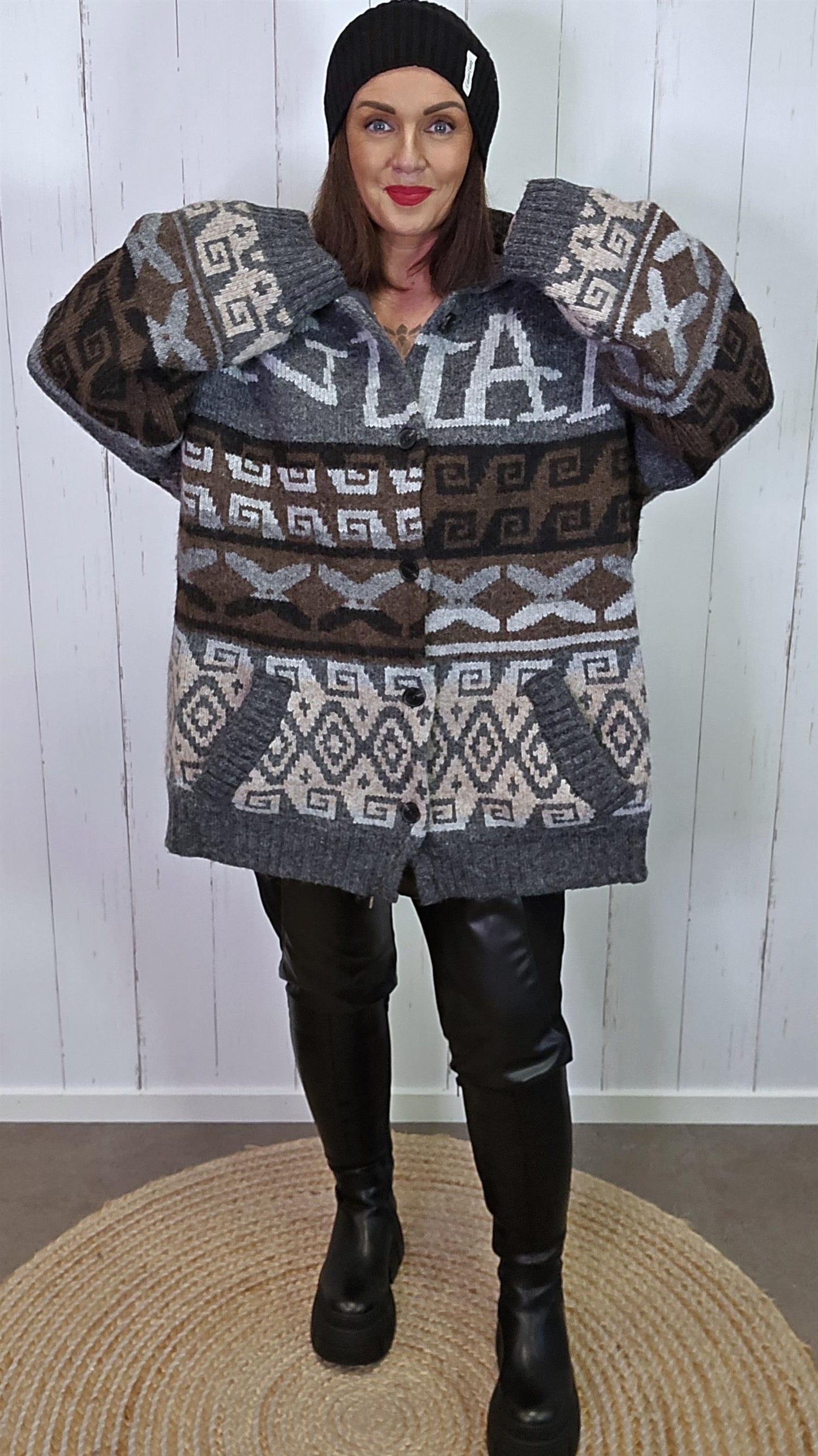 Marta brun/grå mønstret cardigan