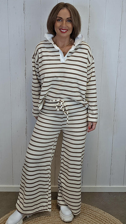 Nora genser stripet beige