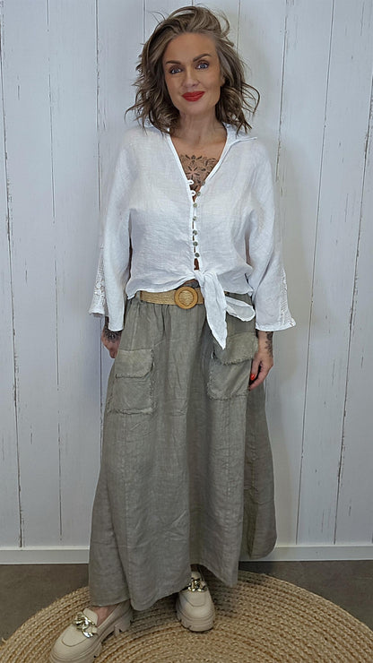 Nadja lin skjørt kaki