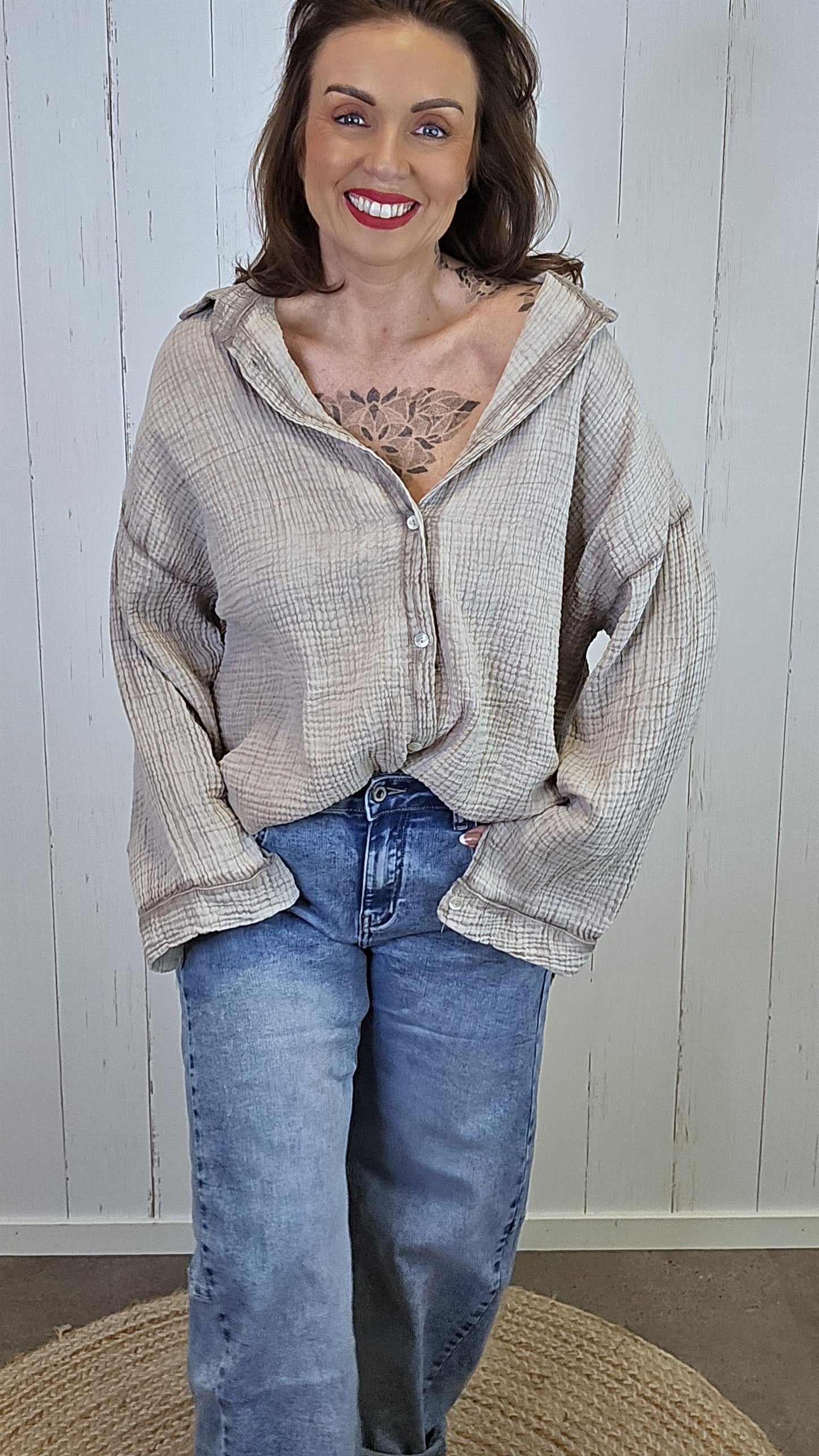 Alma Vaffletskjorte Taupe