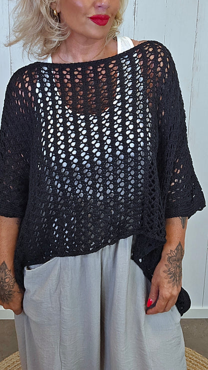 Eline Strikket Poncho Topp svart