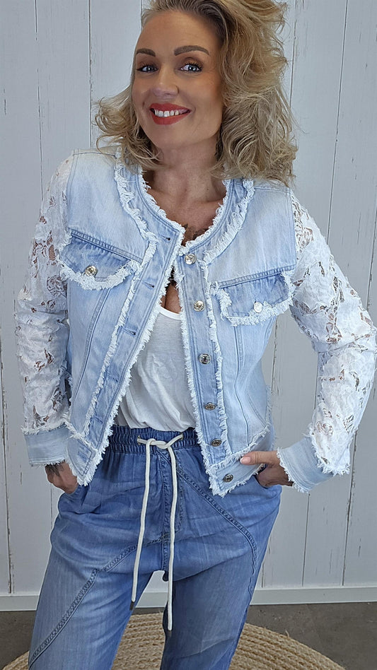 Emma denim- og blondejakke