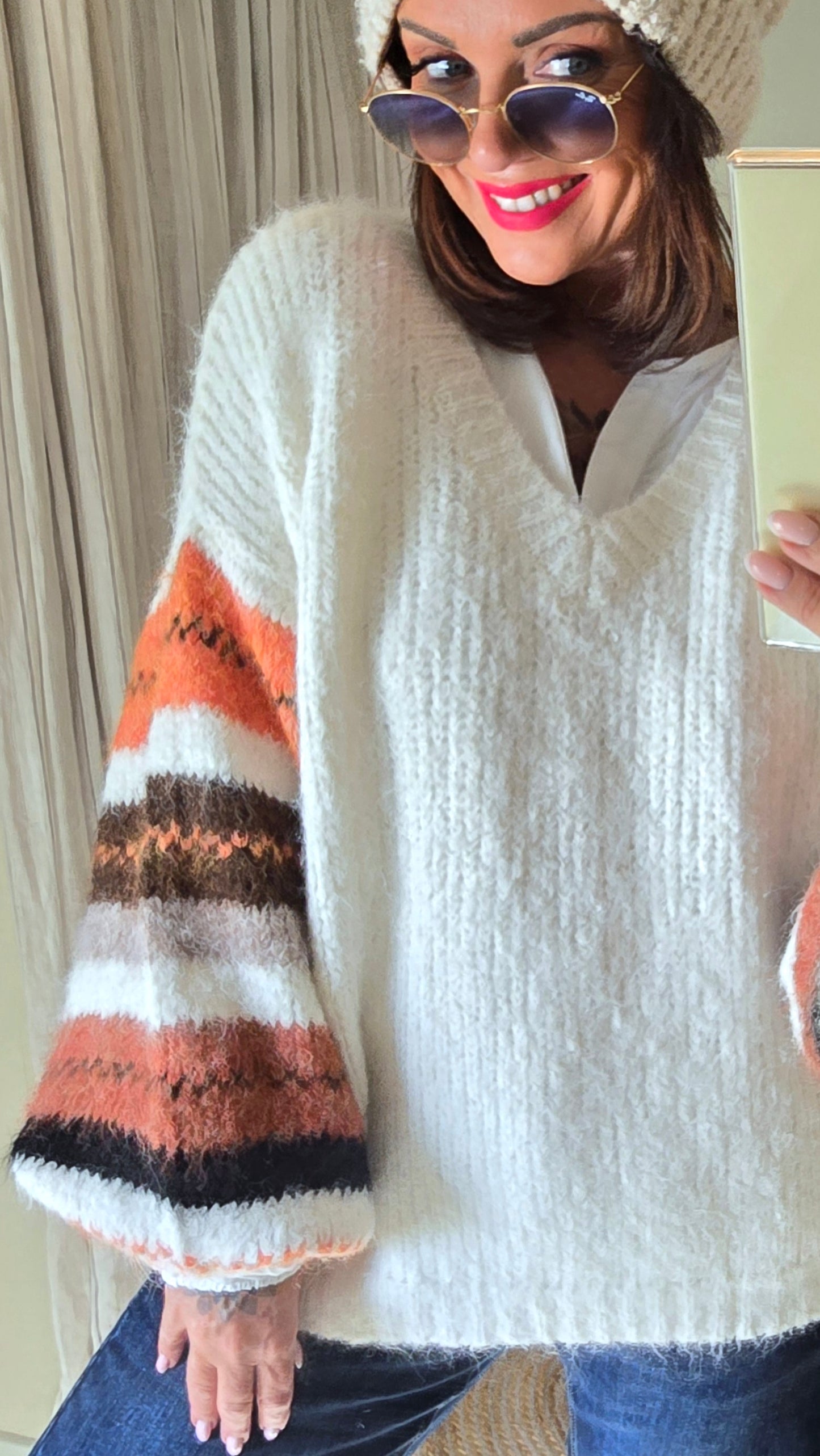Camilla strikket genser med vide armer creme
