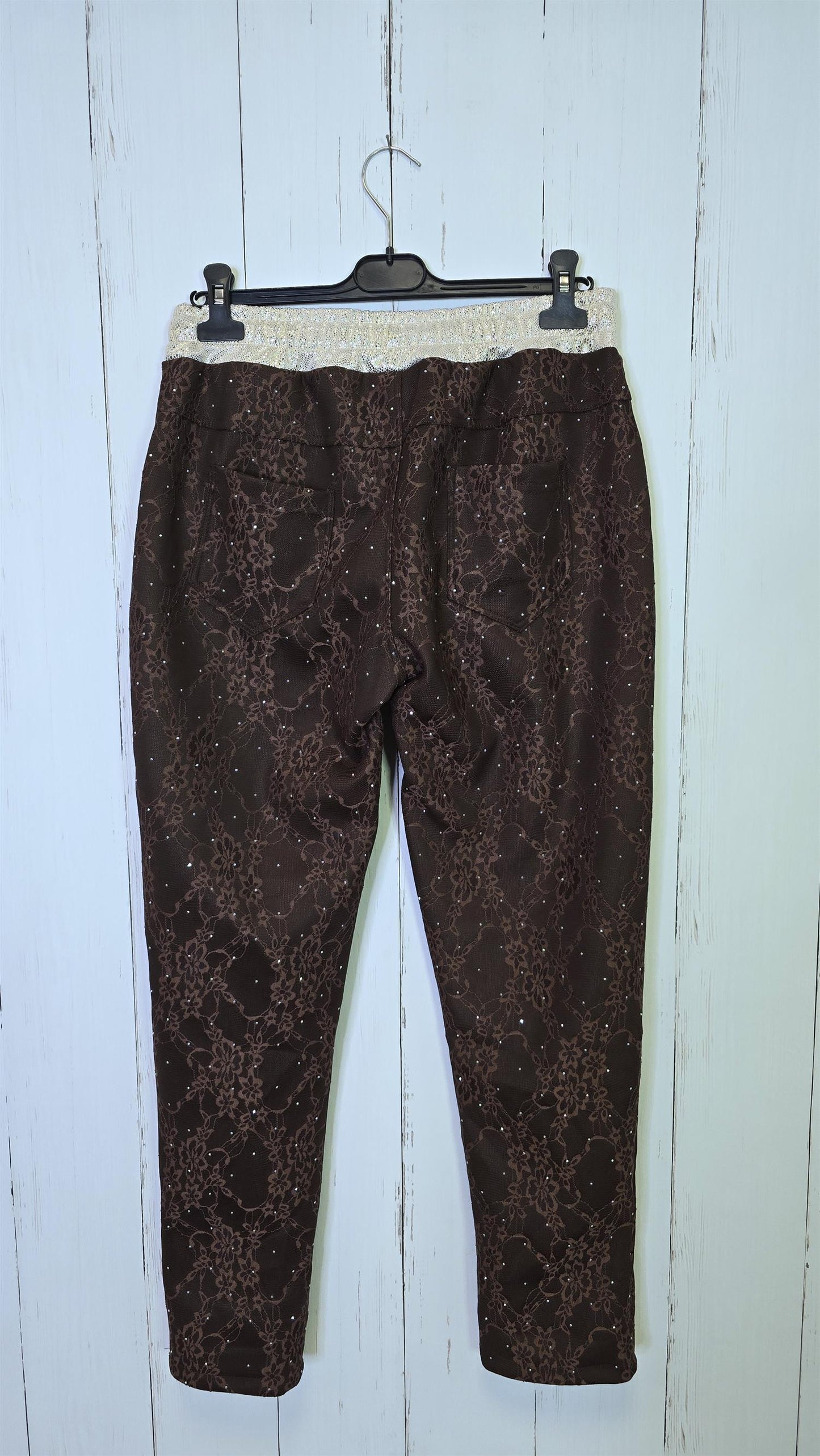 Amalie brune bukser med blonde og shimmer