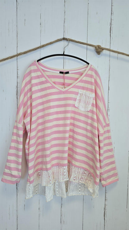Cecilie stripet topp rosa