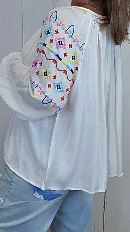 Hanna brodert bluse offwhite