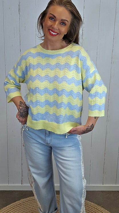 Greta strikkegenser blå/gul