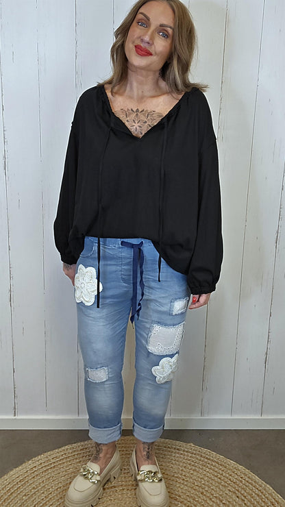 Bella bluse med knyting Svart