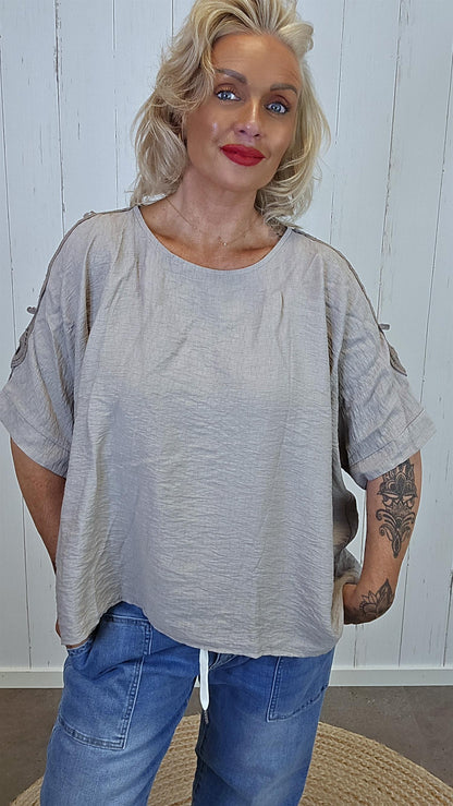 PonchoTopp med Åpne Skuldre taupe