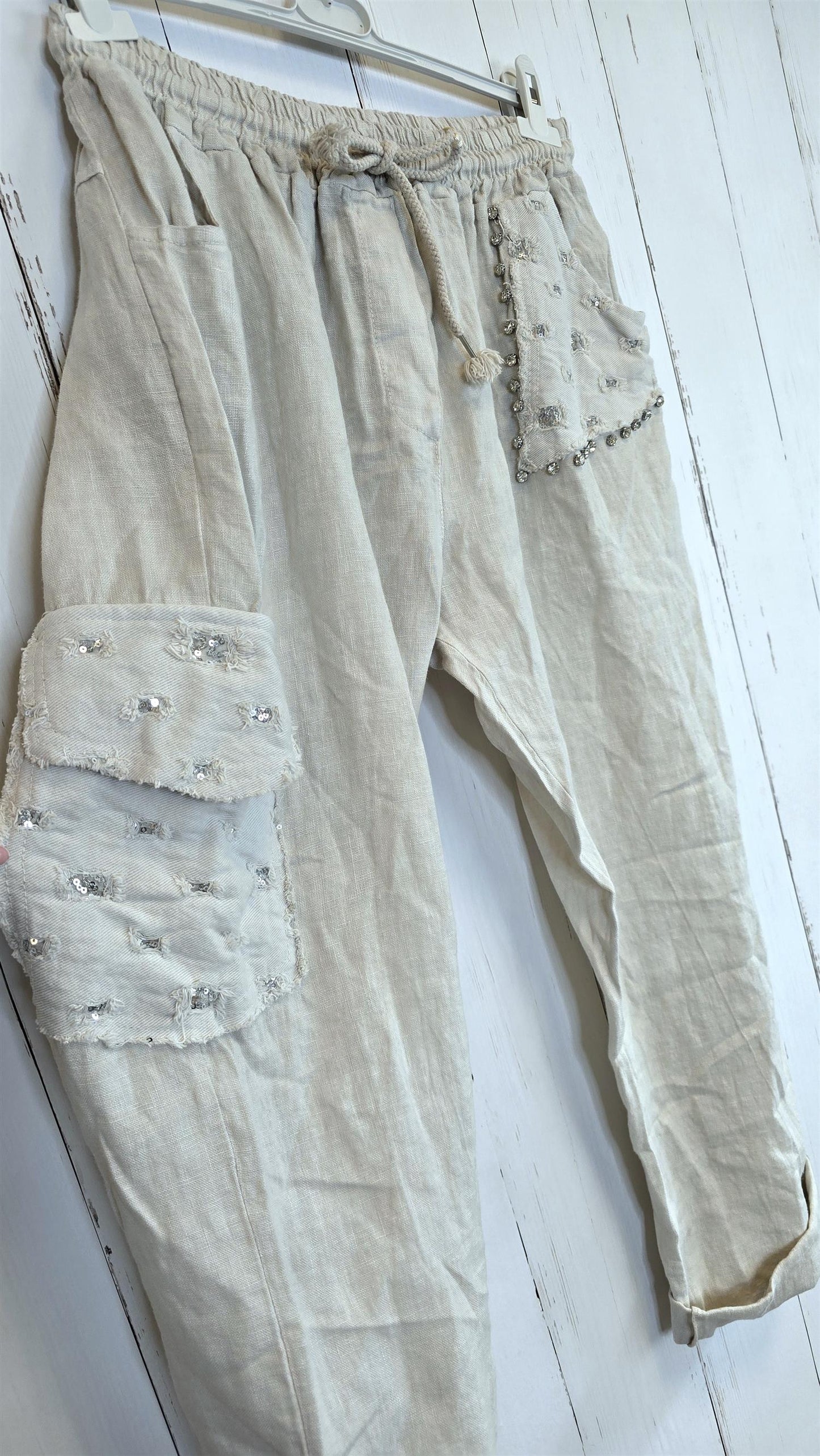 Leah linbukse med Dekor beige