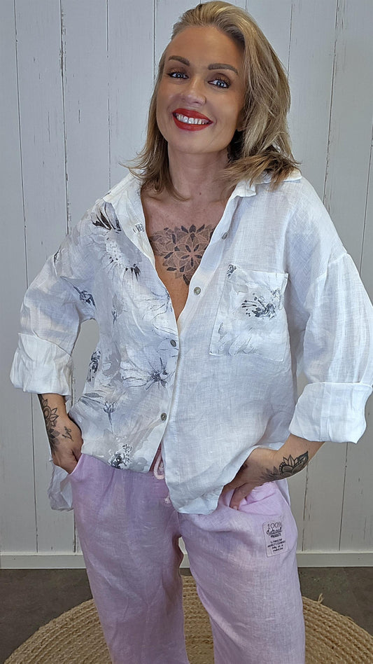 Hanna linkjorte med print hvit