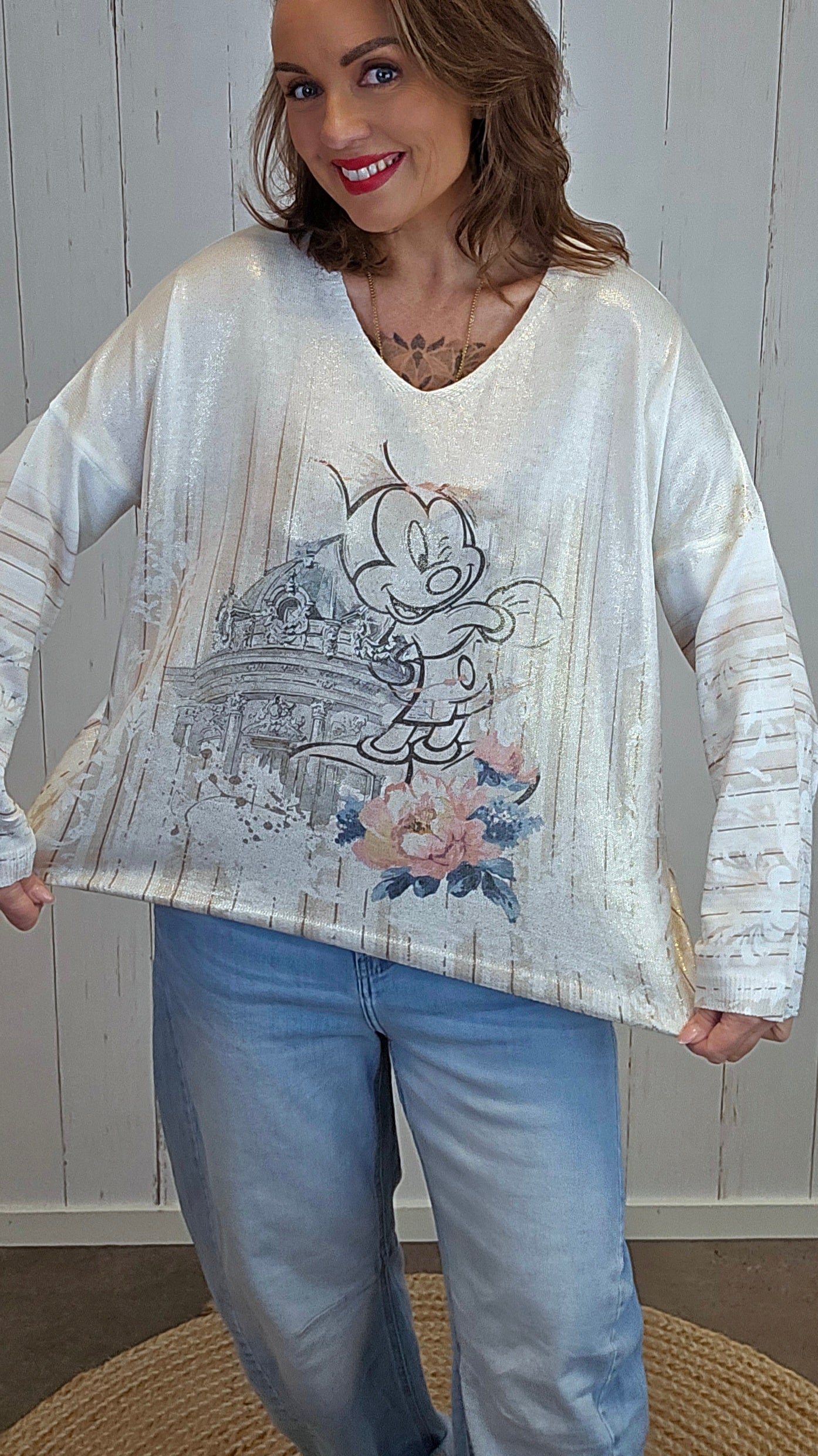 Elise V-hals topp med print
