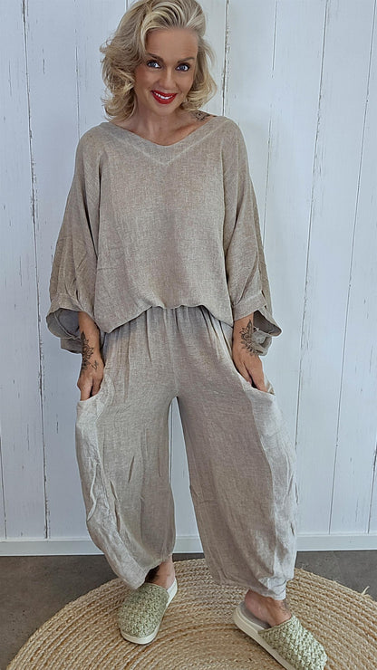 Becky baggy bukse taupe