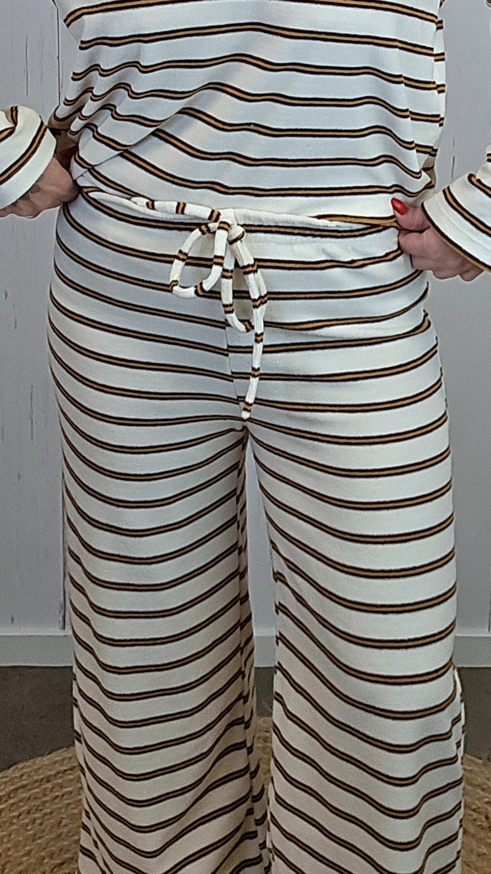 Oline bukse stripet beige