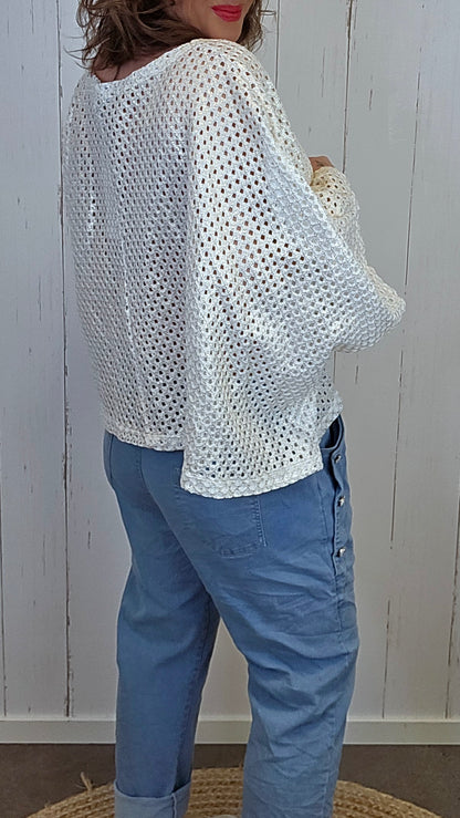 Jenny krem heklet ponchogenser