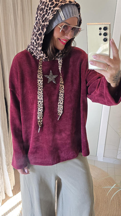 Sofia genser med hette burgunder