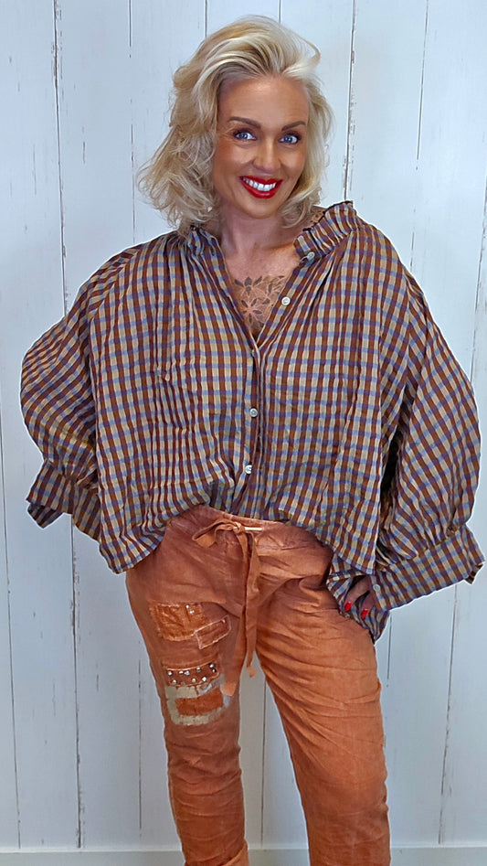 Frida rutete skjorte brun