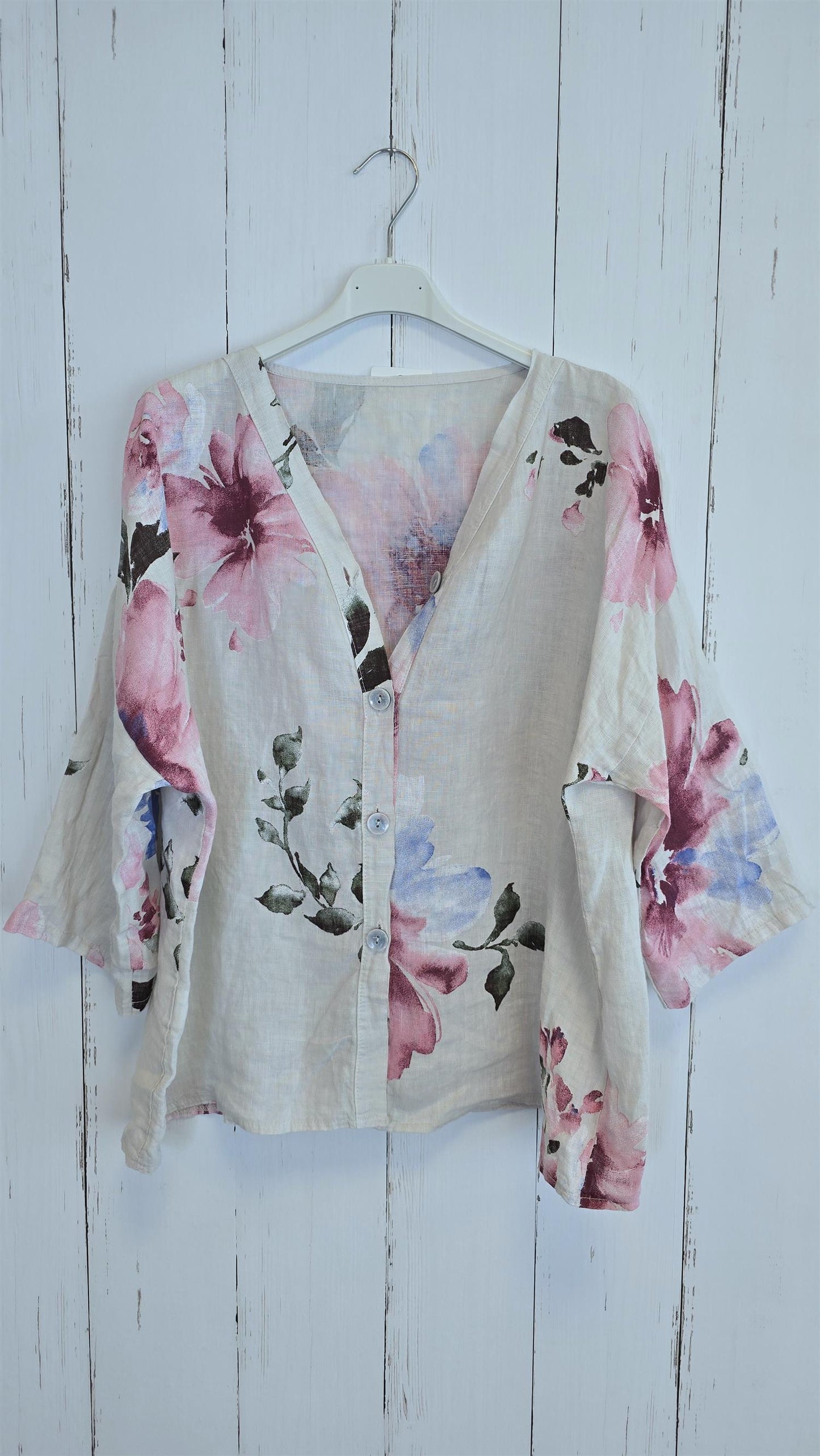 Line linskjorte med blomsterprint beige