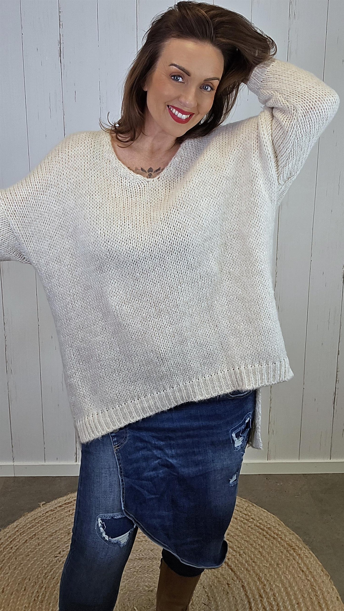 Abby Strikket Genser Beige