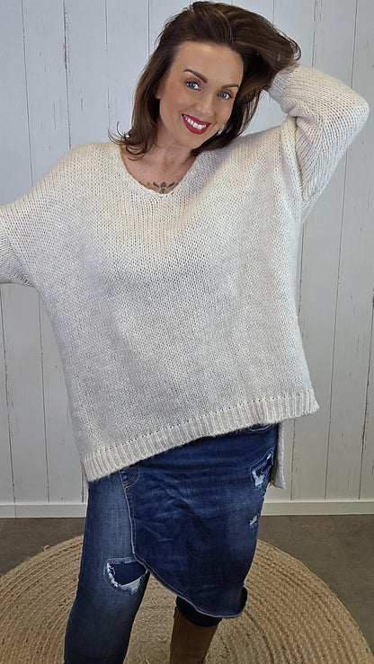 Abby Strikket Genser Beige