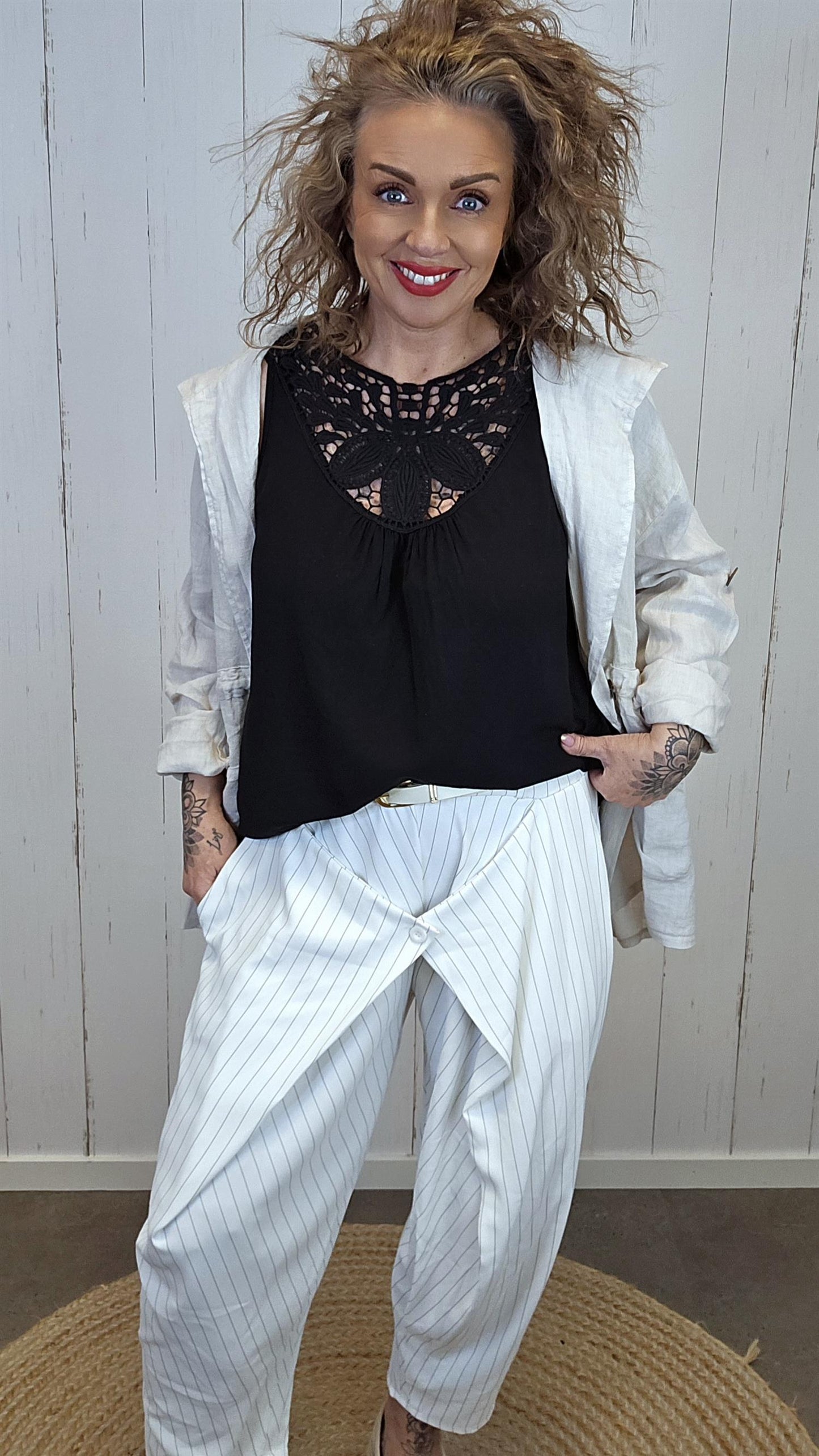 Sofie wrap bukse hvit med striper