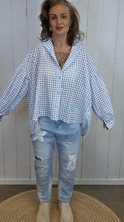 Kari rutete skjorte blå