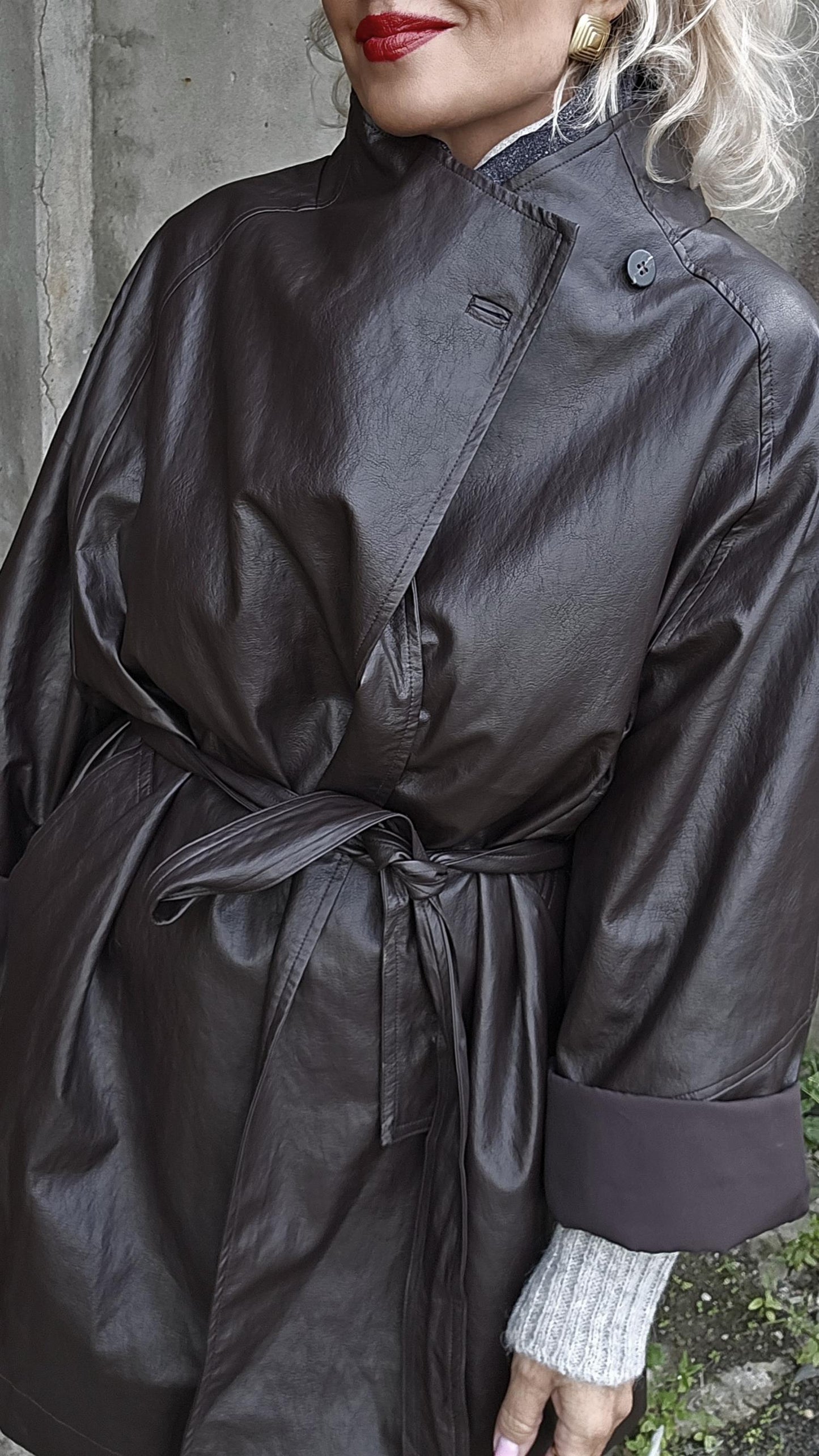 Noir eco leather coat black