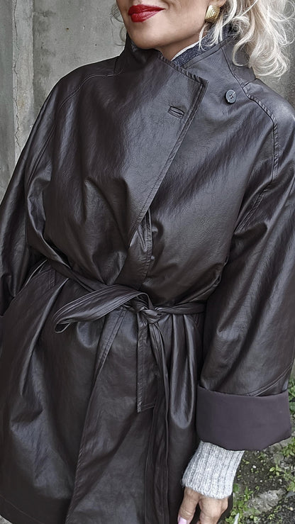 Noir eco leather coat black