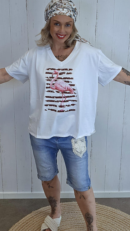 Flamingo t-skjorte hvit