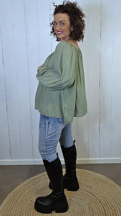 Anna bomullsbluse grønn