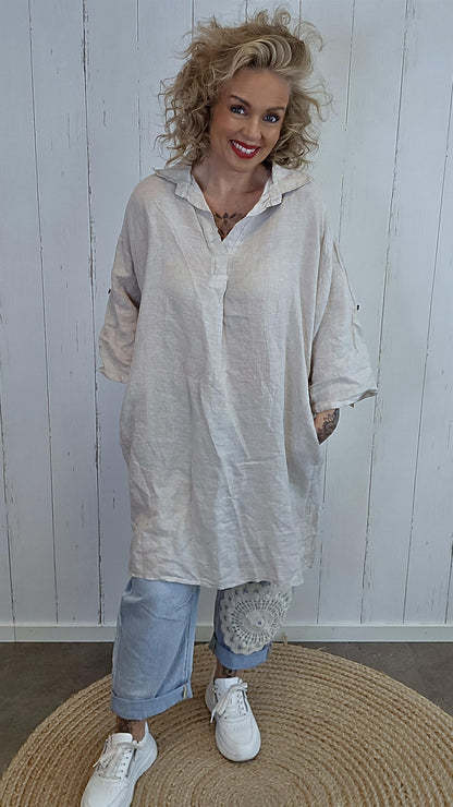 Christy beige linkjole med oppbrettbare ermer