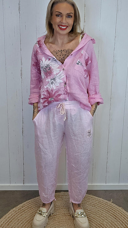 Ginny linbukse med strikk rosa