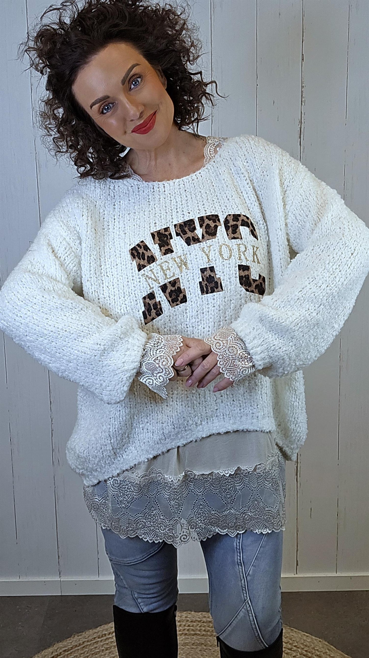 Nora strikkegenser krem