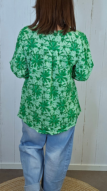 Eline blomsterbluse grønn