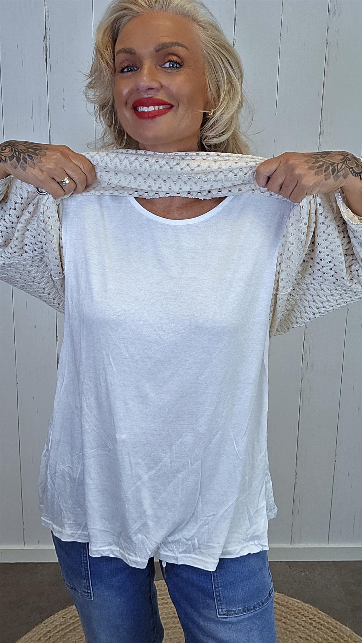 Strikket topp med Innersinglet beige