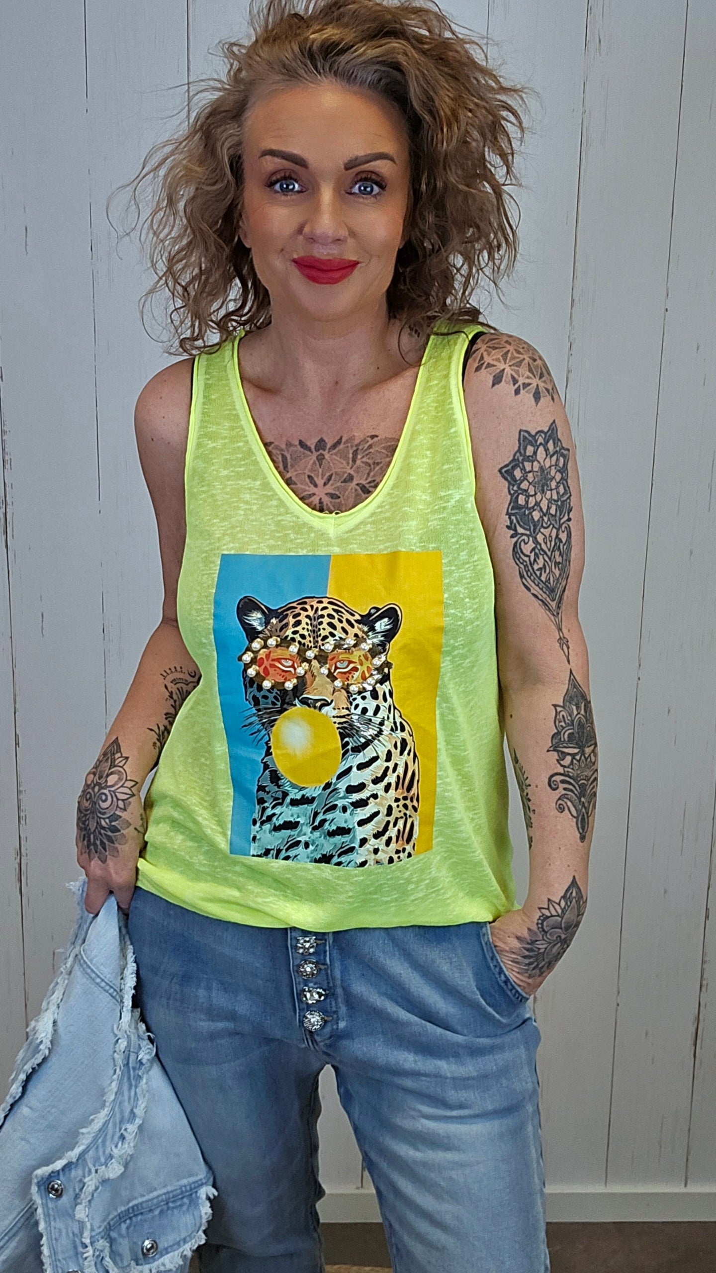 Leopard sommertopp neon gul