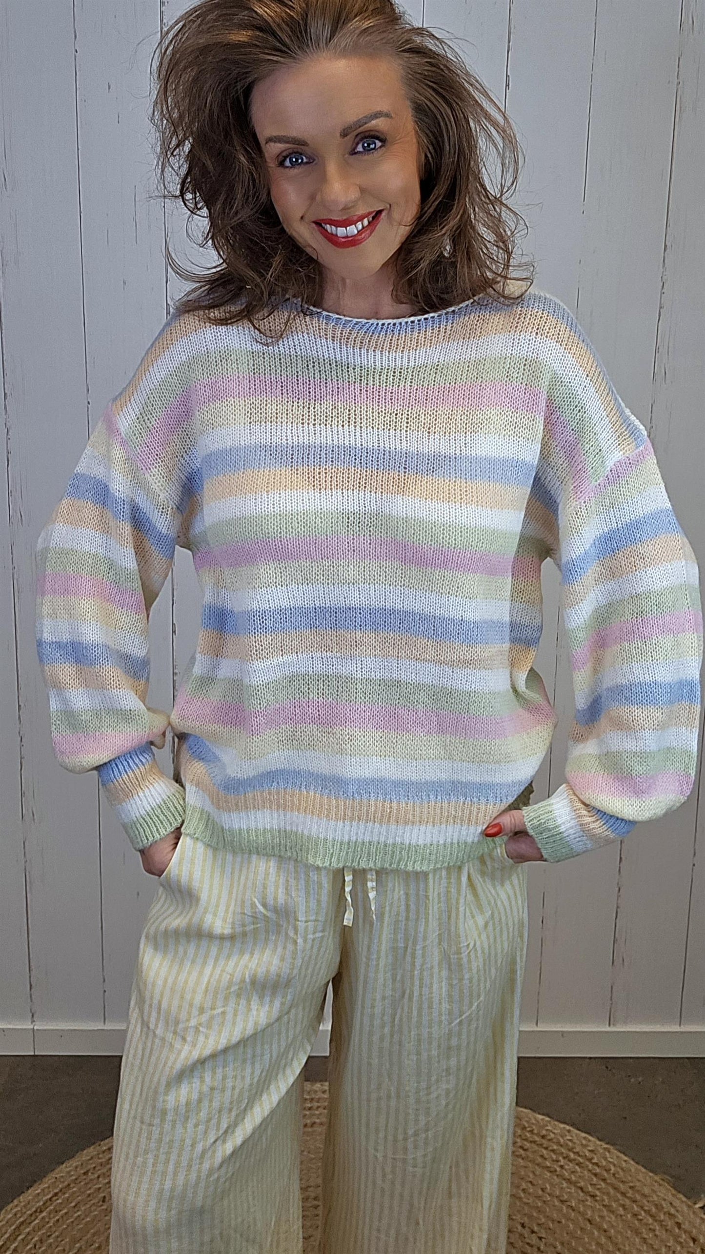 Heidi pastellstripet genser