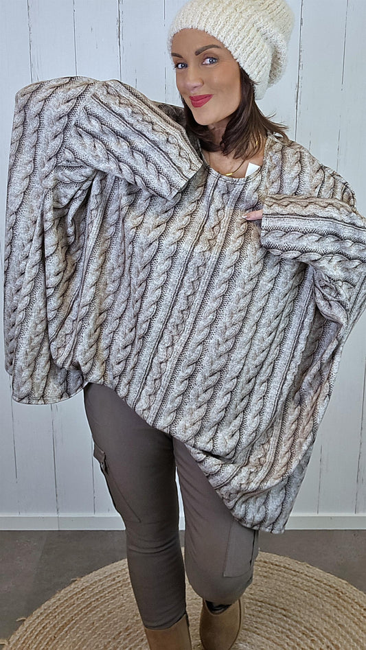 Genser med kabelstrikk-print