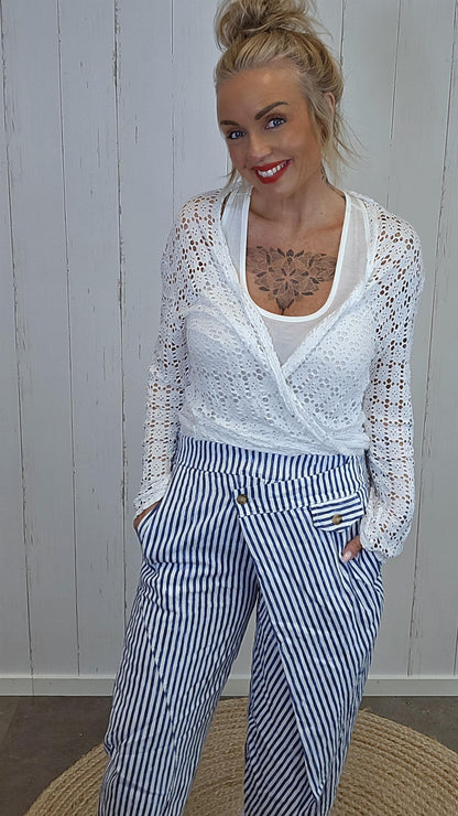 Tanja wrap bukse striper navy