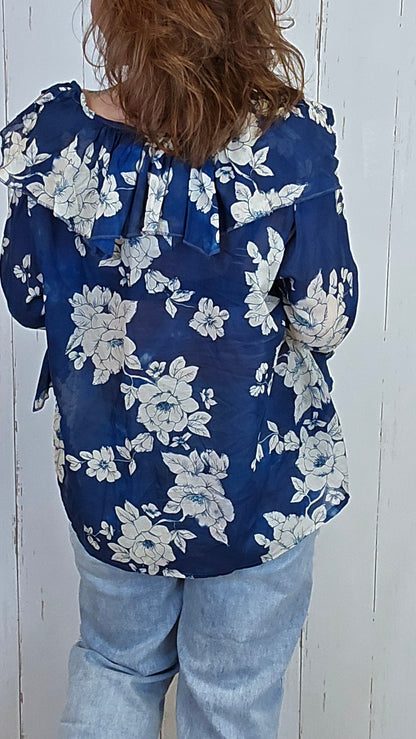 Alma blomsterbluse blå