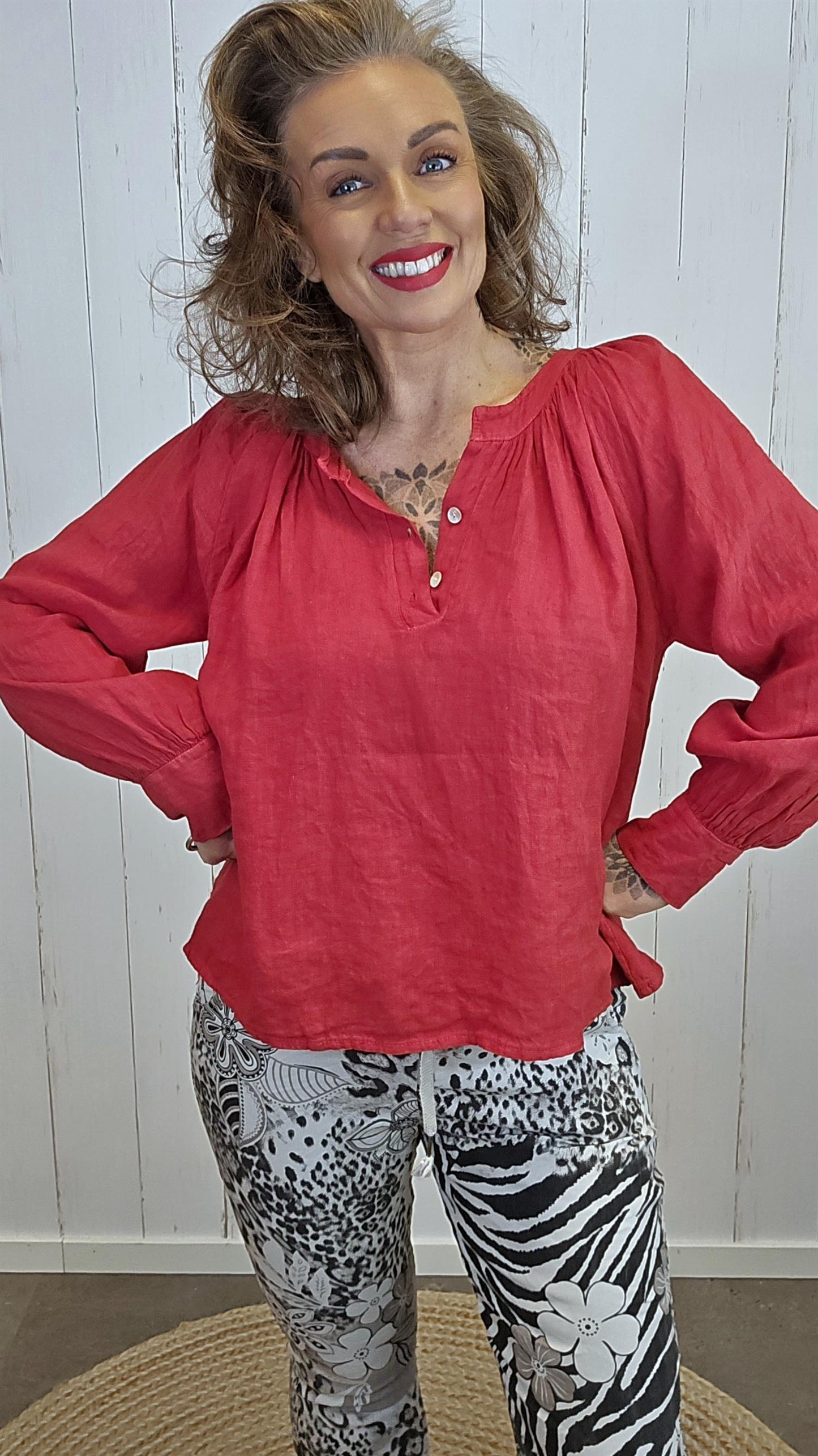 Nora lin bluse rød